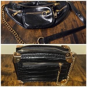 BUNDLE: Black & Gold Chain Clutch & Belt Bag